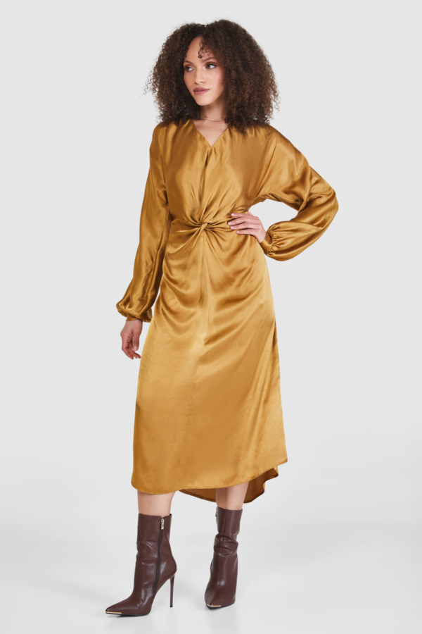 Closet London Bronze Twist Front Kimono Midi Dress