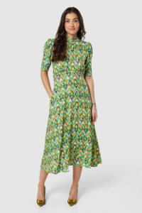 Closet London Green Print Tie Back A-Line Dress