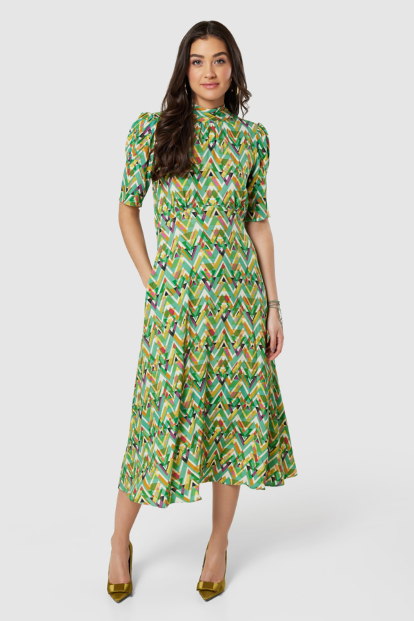 Closet London Green Print Tie Back A-Line Dress