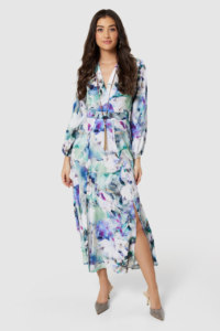 Closet London Blue Multi Floral Print Full Skirt Wrap Dress