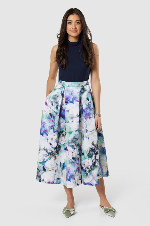 Closet London Navy  Blue  2-in-1 Floral Print Skirt Dress