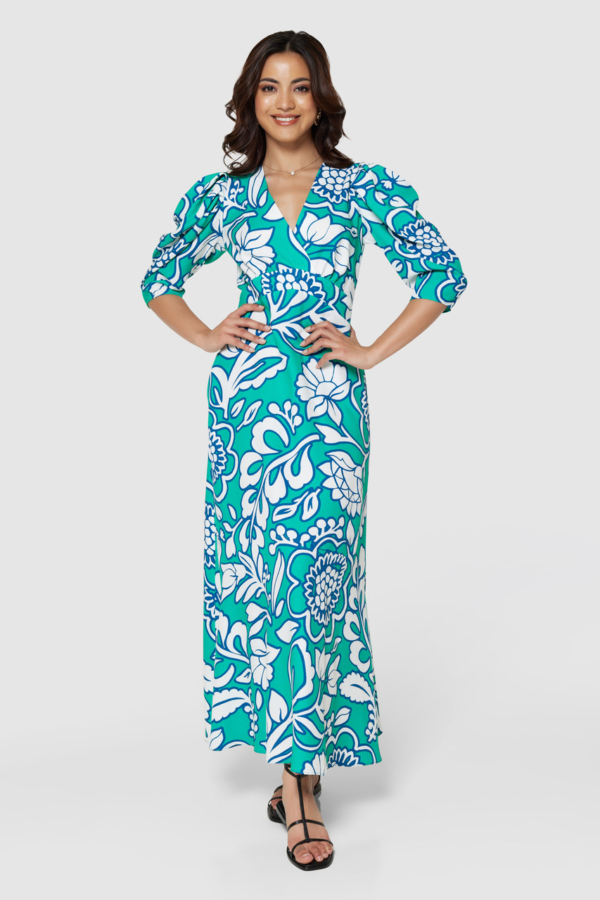 Closet London Green Wrap Tie Waist Midi Dress