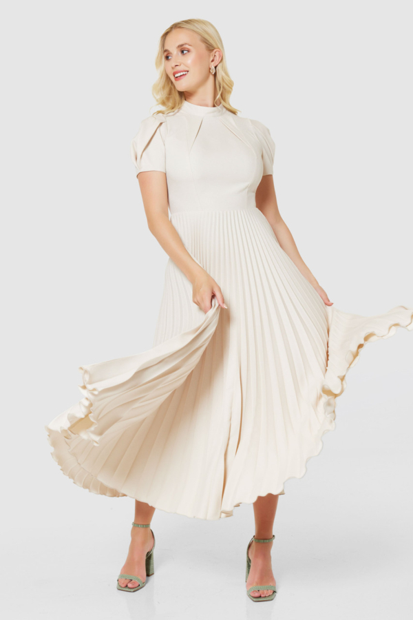 Closet London Cream Pleated Midi Dress