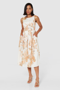 Closet London Peach Orange Jacquard A-line Dress