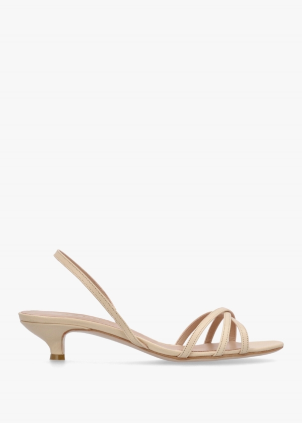 DANIEL Akittie Beige Leather Kitten Heel Sandals Colour: Beige Leather