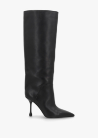 DANIEL Elodie Black Leather Sculped Heel Knee Boots Colour: Black Leat