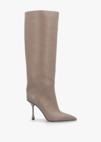 DANIEL Elodie Taupe Leather Sculped Heel Knee Boots Size: 41, Colour: