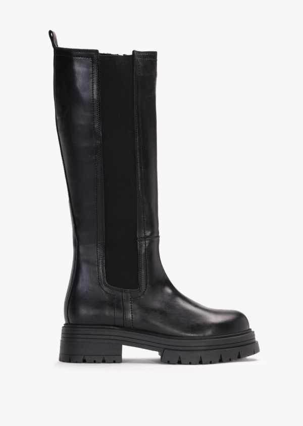 DANIEL Issa Black Leather Knee High Chelsea Boots Colour: Black Leathe