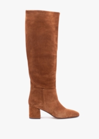 DANIEL Lancey Tan Suede Block Heel Knee Boots Size: 39, Colour: Tan Su