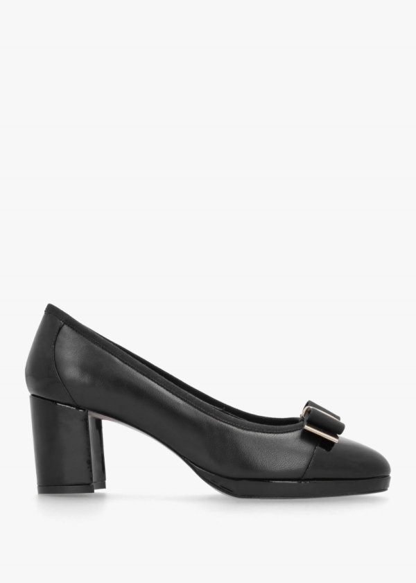 DANIEL Paige Black Leather Block Heel Court Shoes Colour: Black Leathe