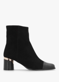 DANIEL Penelope Black Suede Gold Trim Heeled Ankle Boots Size: 41, Col