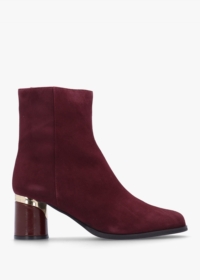 DANIEL Penelope Burgundy Suede Gold Trim Heeled Ankle Boots Size: 41,