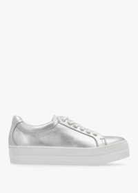 DANIEL Piccadilly Circus Silver Leather Flatform Trainers Size: 41, Co