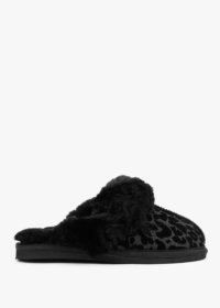 DANIEL Shut Black Leopard Sheepskin Twinface Slippers Size: 37, Colour