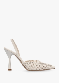 DANIEL Tiffi White Leather Woven Sling Back Heeled Shoes Size: 41, Col