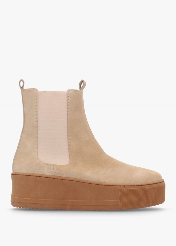 DANIEL Tred Beige Suede Flatform Chelsea Boots Colour: Beige Suede