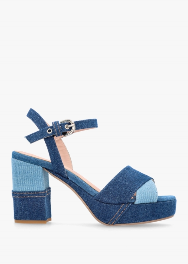 DONNA LEI Galaxy Denim Platform Block Heel Sandals Colour: Dnf