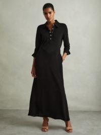 Rosina – Black Jersey Polo Maxi Dress