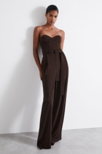 Estel – Chocolate Estel Atelier Strapless Crepe Bustier Jumpsuit