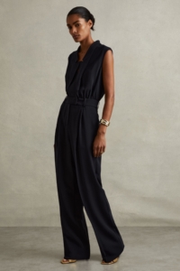 Sara – Navy Tux Pleated Jumpsuit