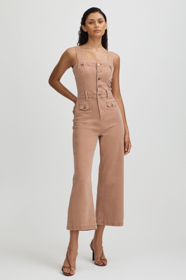 Paige Rose Cropped Denim Wide Leg Jumpsuit