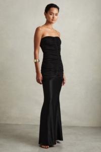 Selina – Black Strapless Ruched Maxi Dress