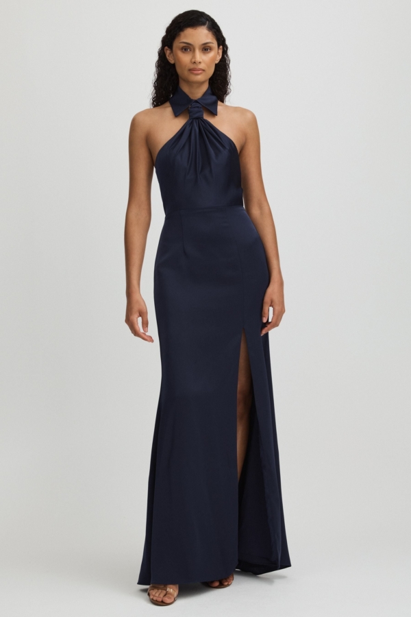 Halston Satin Halter Neck Maxi Dress