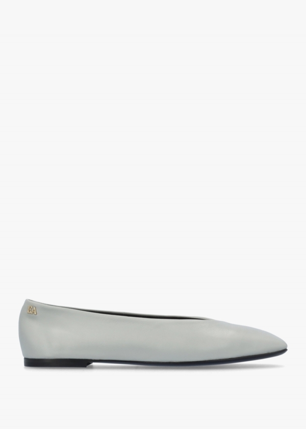 EMPORIO ARMANI Grey Leather Square Toe Ballet Pumps Size: 40