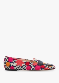 EVALUNA Multicoloured Floral Embroidered Loafers Size: 38, Colour: Mul