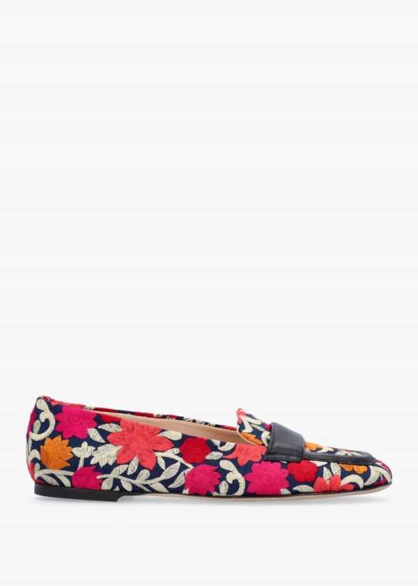 EVALUNA Multicoloured Floral Embroidered Loafers Size: 38