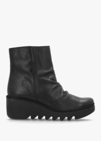 FLY LONDON Baan Black Leather Wedge Ankle Boots Colour: Black Leather,