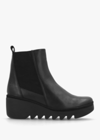 FLY LONDON Bagu Black Leather Wedge Chelsea Boots Size: 41, Colour: Bl