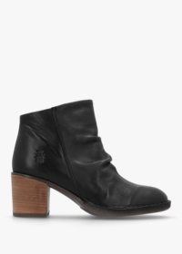 FLY LONDON Bell Black Leather Block Heel Ankle Boots Colour: Black Lea