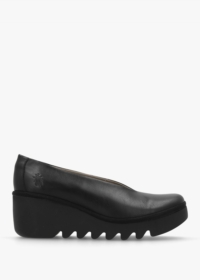 FLY LONDON Beso Black Leather Wedge Court Shoes Colour: Black Leather,