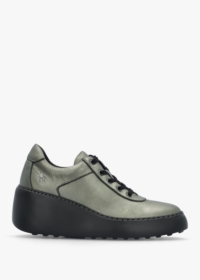 FLY LONDON Dipo Graphite Leather Wedge Trainers Size: 41, Colour: Pewt