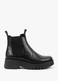 FLY LONDON Medi Black Leather Chunky Chelsea Boots Colour: Black Leath