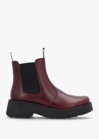 FLY LONDON Medi Wine Leather Chunky Chelsea Boots Size: 41, Colour: Bu