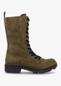 FLY LONDON Naji Aspen Suede Calf Boots Size: 41, Colour: Khaki Suede