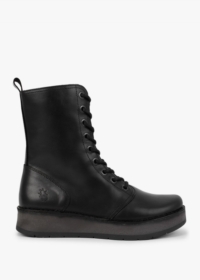 FLY LONDON Rami Black Leather Lace Up Ankle Boots Colour: Black Leathe