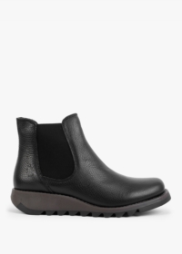 FLY LONDON Salv Black Leather Wedge Chelsea Boots Colour: Black Leathe