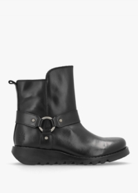 FLY LONDON Soch Black Leather Biker Boots Colour: Black Leather, Size: