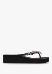 HOT SAND Black Embellished Toe Post Wedge Flip Flops Size: 36, Colour: