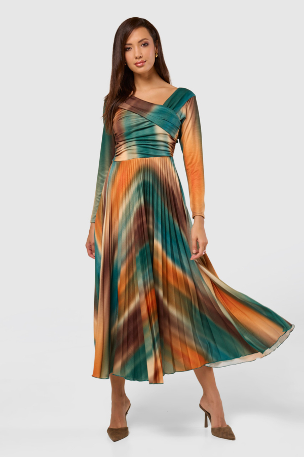 Closet London Green Asymmetric Pleated Dress