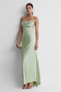 Rachel Seafoam Satin Cowl Neck Maxi Dress