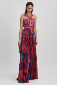 Amur Pleated Halter Neck Maxi Dress