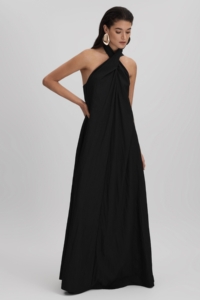 Phoebe – Black Taffeta Halter Neck Maxi Dress