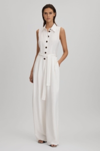 Perla – White Belted Wide Leg Jumpsuit