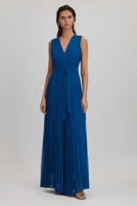 Estelle – Cobalt Blue Pleated Belted Jumpsuit