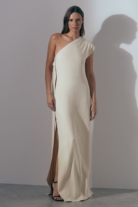 Atelier – Off White One-Shoulder Drape Back Maxi Dress