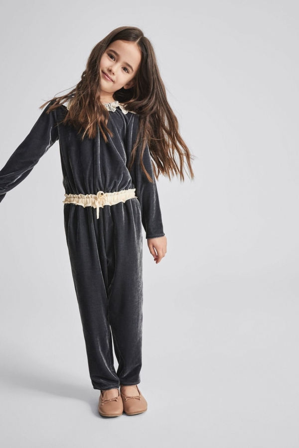 Jr - Dana Junior Lace Trim Velvet Jumpsuit